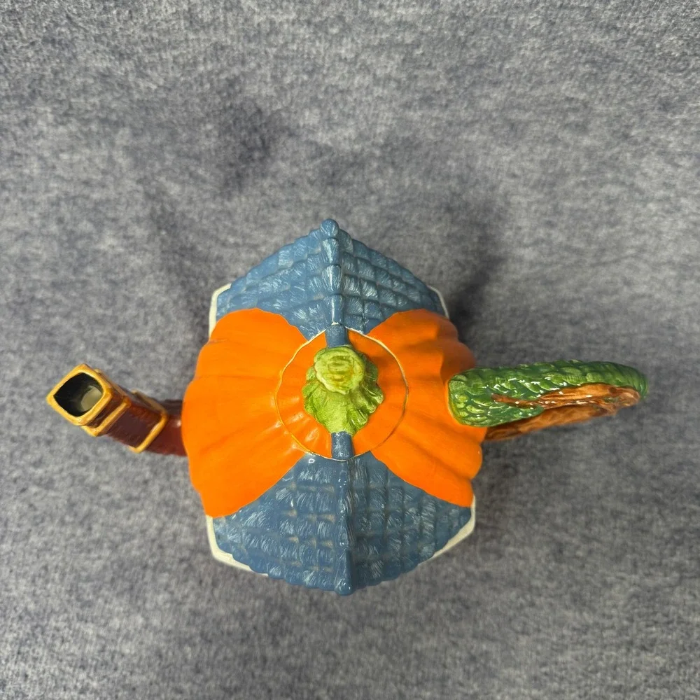 Dept 56 Pumpkin House Teapot + 3 Teacups Set Ceramic Fall Autumn Decor Whimsical